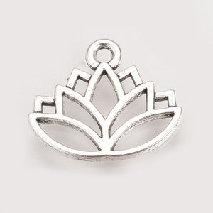 5 lotus flower charms 14mm silver metal image 2