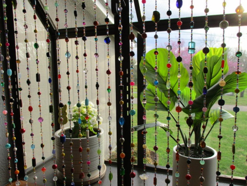 Unique Multi-Colored Glass Bead Strands Window Curtain 