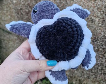 Emo-Goth Valentine Love Turtle Plushie – Heart Shell Crochet Toy, UKCA Certified Gift