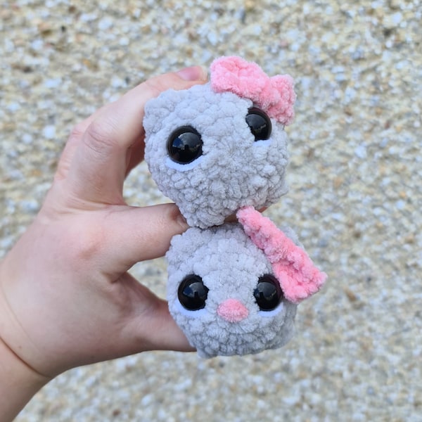 Viral TikTok Sad Hamster Cuddly Crochet Toy or Keyring Plushie Meme with Pink Bow