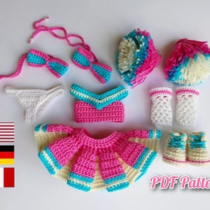 Astrid doll clothes crochet pattern, Amigurumi doll Cheerleader outfit pattern, Crochet pattern (English, Deutsch, Français)