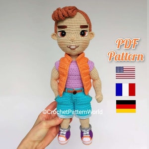 Patron garçon poupée Alex Crochet, patron amigurumi garçon homme, PDF English, Français, Deutsch