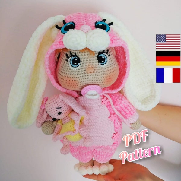 Crochet doll patterns, Crochet baby doll pattern Doll amigurumi pattern 12,6 inch (32 cm), Lulu doll pattern (English, Deutsch, Français)