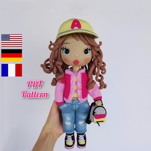 Crochet amigurumi doll pattern, Astrid amigurumi doll with clothes pattern (English, Deutsch, Français)