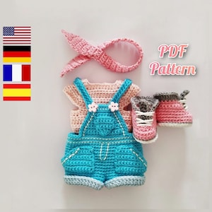 Doll clothes crochet pattern, Amigurumi doll outfits pattern, crochet doll costume 11,8 inch (English, Deutsch, Français, Spanish /Español)