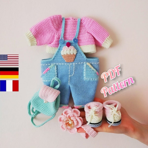 Häkelanleitung für Puppenoutfits, Häkelanleitung für Amigurumi-Puppen, 32 cm, Lulu Outfit (English, Deutsch, Français)