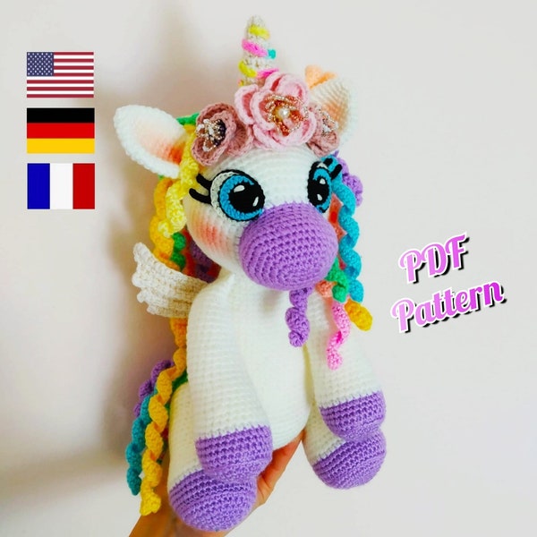 Amigurumi Unicorn crochet pattern, Crochet unicorn doll, Anleitung Einhorn, tuto licorne crochet (English, Deutsch, Français)