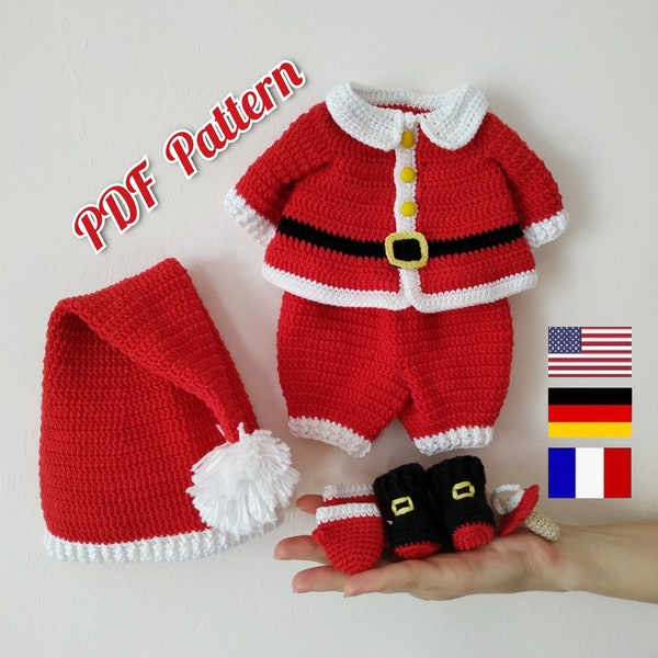 Gehaakte kerstpop Lulu-outfitpatroon, amigurumi Christmas Santa-poppenkledingpatroon 32 cm (Engels, Duits, Frans)