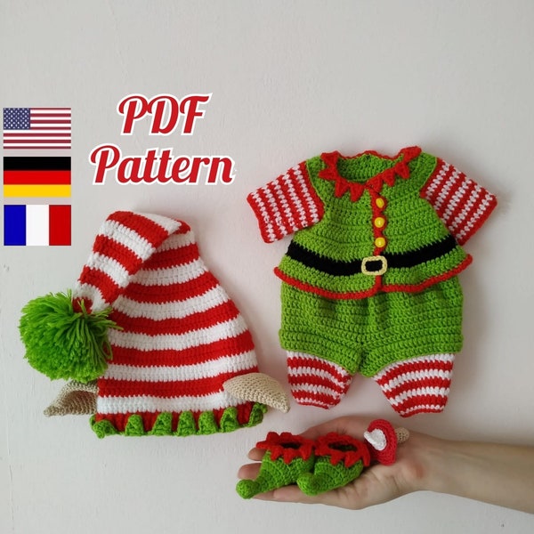 Tenue de poupée de Noël motif amigurumi pour Lulu, motif de vêtements elfe au crochet, vêtements de poupée amigurumi 12,6 pouces (English, Deutsch, Français)