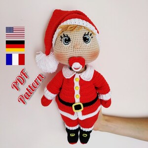 Christmas crochet pattern, Christmas amigurumi doll pattern, Santa crochet pattern 12,6&quot; (32 cm), Lulu doll  (English, Deutsch, Français)
