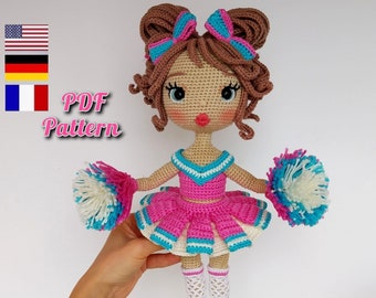 Amigurumi pattern doll Astrid in Cheerleader outfit, Basic crochet doll pattern (English, Deutsch, Français)