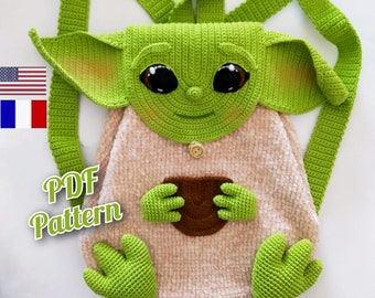 Backpack amigurumi pattern, Alien backpack crochet pattern, Baby Alien crochet pattern, The Baby Child backpack (English, Français)