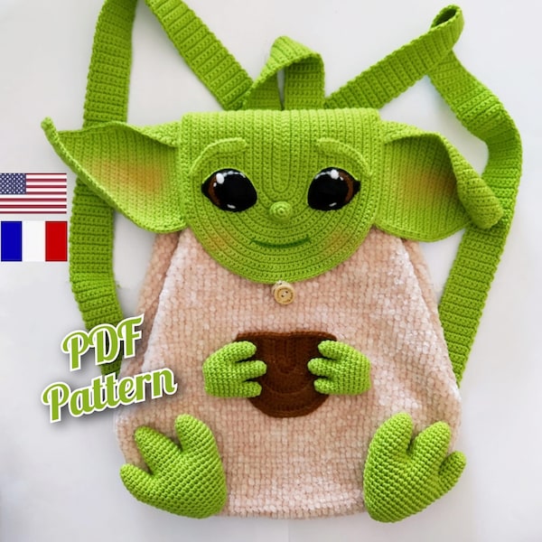 Backpack amigurumi pattern, Alien backpack crochet pattern, Baby Alien crochet pattern, The Baby Child backpack (English, Français)