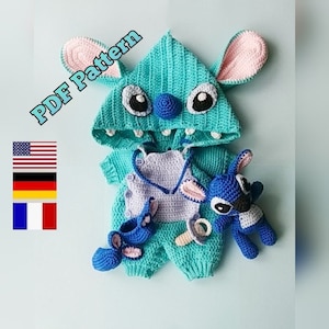 Doll outfit crochet amigurumi pattern for Lulu, Crochet baby doll clothes pattern 12,6 inch (English, Deutsch, Français)