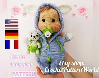 Puppen Häkelanleitung, Häkelanleitung für Babys, Amigurumi Anleitung, Ted Boy Häkelanleitung, (Deutsch, English, Français)