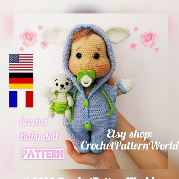 Puppen Häkelanleitung, Häkelanleitung für Babys, Amigurumi Anleitung, Ted Boy Häkelanleitung, (Deutsch, English, Français)