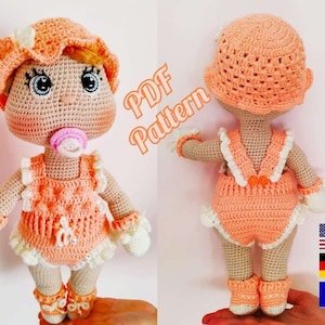 Crochet doll pattern amigurumi baby doll pattern, Crochet body doll base 12,6 inch (32 cm), Lulu doll (English, Deutsch, Français)