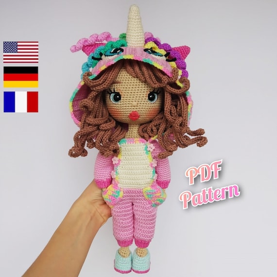 Crochet doll pattern, Amigurumi doll pattern (English, Deutsch