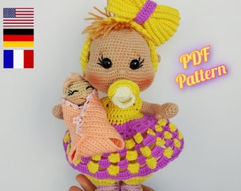 Amigurumi crochet doll pattern, Baby doll crochet pattern, 25 cm (9,84″) Amelie doll pattern, Puppe häkeln (English, Deutsch, Français)