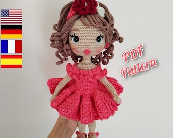 Astrid Doll crochet pattern, Amigurumi doll pattern in English, Deutsch, Français, Spanish /Español