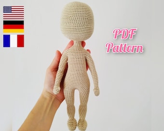 Crochet doll pattern Basic Doll body patterns Amigurumi doll pattern Crochet body doll base 29 cm (11,4 inch) (English, Deutsch, Français)