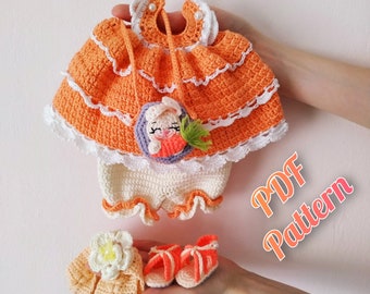 Doll dress crochet pattern for Lulu, Amigurumi crochet doll clothes pattern, Crochet doll outfit pattern 12,6 inch (32 cm) (ENGLISCH)
