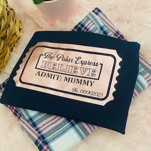 Limited Edition POLAR EXPRESS Rose Gold Ticket Matching Family Christmas Tartan - Newborn - UK16 - Xmas Navy family Lounging Set