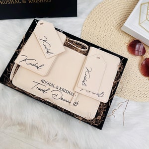 Luxury Personalised Travel Gift Set, Gift For Couple, Passport Holder & Luggage Tag, Travel Wallet,  Wedding Gift, Travel Accessories