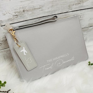 Personalised Document wallet Travel Passport Holder Clutch & Plane Token, Various Colours Available Travel Wallet - Honeymoon