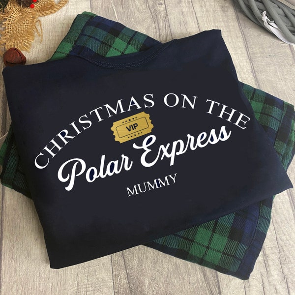 Polar Express XMAS Matching Family Personalised Christmas Tartan T-Shirt Sets - N B - Mens XXL - Xmas Navy family Shirt Sets