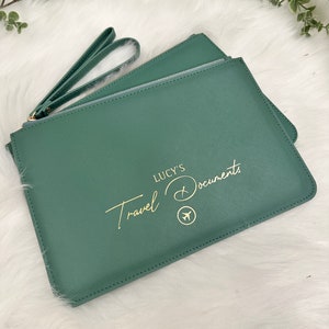 Personalised Document wallet Travel Passport Holder Clutch, Various Colours Available Travel Wallet - Honeymoon Gifts