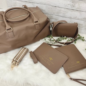 Personalised Boutique Travel Set Passport Holder & Luggage Tag, Holdall, Airport Outfit, Crossbody Strap Travel Wallet - Honeymoon Gifts