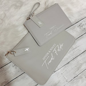Personalised A4 / A5 Document wallet Travel Passport Holder Clutch & Plane Token, Various Colours Available Travel Wallet - Honeymoon Gift
