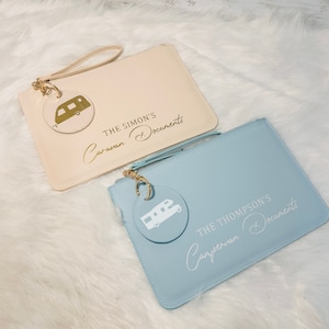 Personalised Caravan Holiday Document Wallet Round Token Travel  Clutch, Various Colours Travel Wallet Passport Holder, Cruise Gift