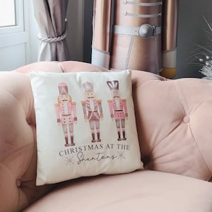 Personalised Pink Grey Nutcracker Cushion Personalised Christmas Cushion Pink Xmas Decorations Pink Grey Christmas nutcracker