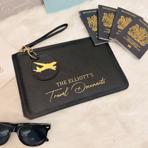 Personalised Document Wallet Round Token Travel Passport Holder Clutch, Various Colours Available Travel Wallet Passport Holder, Cruise Gift