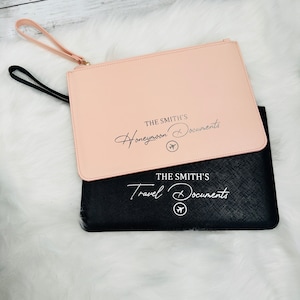 Personalised Honeymoon Document wallet Travel Passport Holder Clutch, Various Colours Available Travel Wallet - Honeymoon Gifts