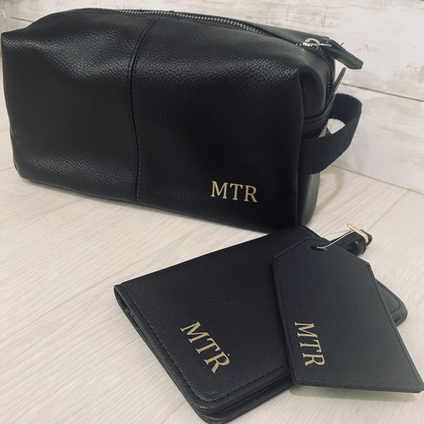 Personalised Luxury Mens Travel Set, Personalised Wash Bag, Best Man Groom Gift, Personalised Wallet, Personalised Passport Fathers Day Gift