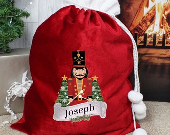 Traditional Red Nutcracker Luxury Santa Sack Gift Sack - Girls boys red Santa Sack- Luxury Soft Santa Sack