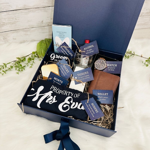 Personalised NAVY Groom Survival Kit, Gift For Groom, Groom hamper Box, Gift for husband to be groom, Groom Gift Idea, Wedding Ideas