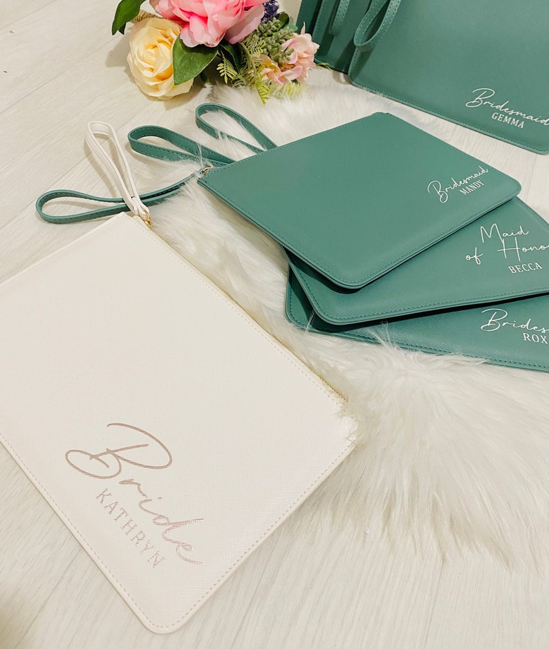 Personalised Clutch, Various Colours Bridesmaid bag, maid of honour, mother of the Bride, personalised gift bag, sage green wedding Sage Green