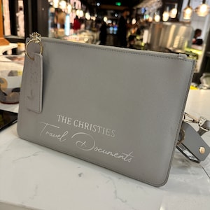 Personalised Document wallet Travel Passport Holder Clutch & Plane Token, Various Colours Available Travel Wallet - Honeymoon Gifts