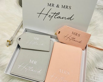 Personalised Travel Passport Holder & Luggage Tag, Gay Wedding Mr Mr Mrs Mrs Available Travel Wallet - Honeymoon Wedding Gifts