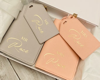 Personalised Passport Holder Set, Personalised Passport Cover, Personalised Luggage Tag, Travel Set, Bridesmaid Gift, Gift for Her, Wedding