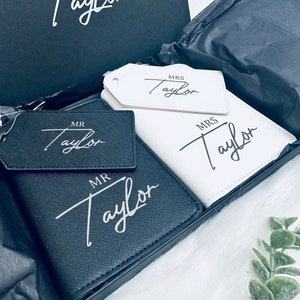 Personalised Luxury Travel Passport Holder & Luggage Tag, Mr Mrs Passport Holder, Mr Mr luggage Tag Honeymoon Gifts Christy