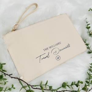 Personalised Document wallet Travel Passport Holder Clutch, Various Colours Available Travel Wallet - Honeymoon Gifts