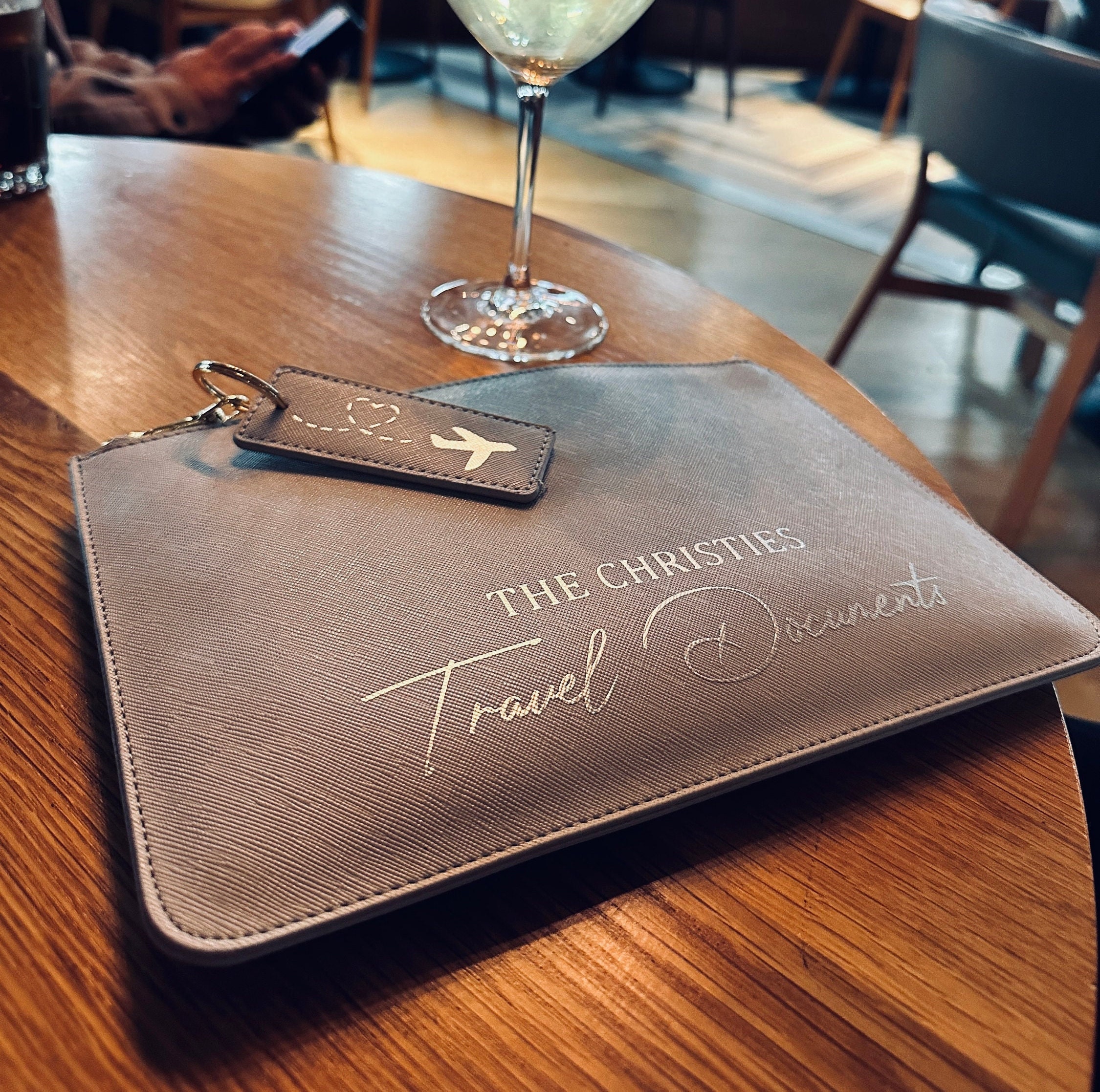 Personalised Document wallet Travel Passport Holder Clutch & Plane Keyring, Various Colours Available Travel Wallet - Honeymoon Gifts
