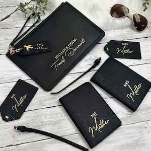 Personalised Airport Travel Passport Holder & Luggage Tag, Passport Document Wallet Travel Wallet - Honeymoon Gifts