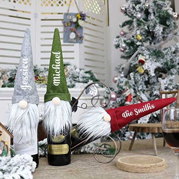 Gonk Style Wine Bottle Toppers Gnome Head Bottle Covers In Red, Grey