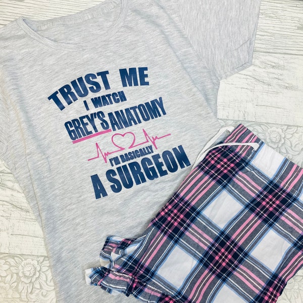 Mens or Ladies Greys Anatomy Py jama Set - Funny Greys anatomy gift idea - Greys Netflix Fan PJ Gift Set Mens or Ladies Womens GA1